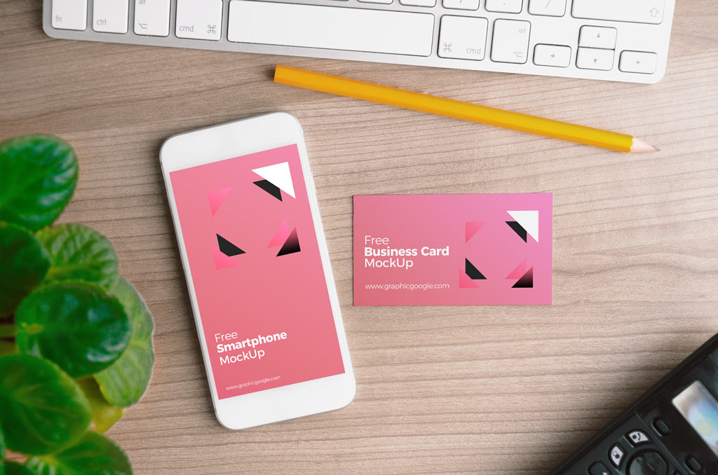 Download iPhone with Business Card Mockup | Mockup World