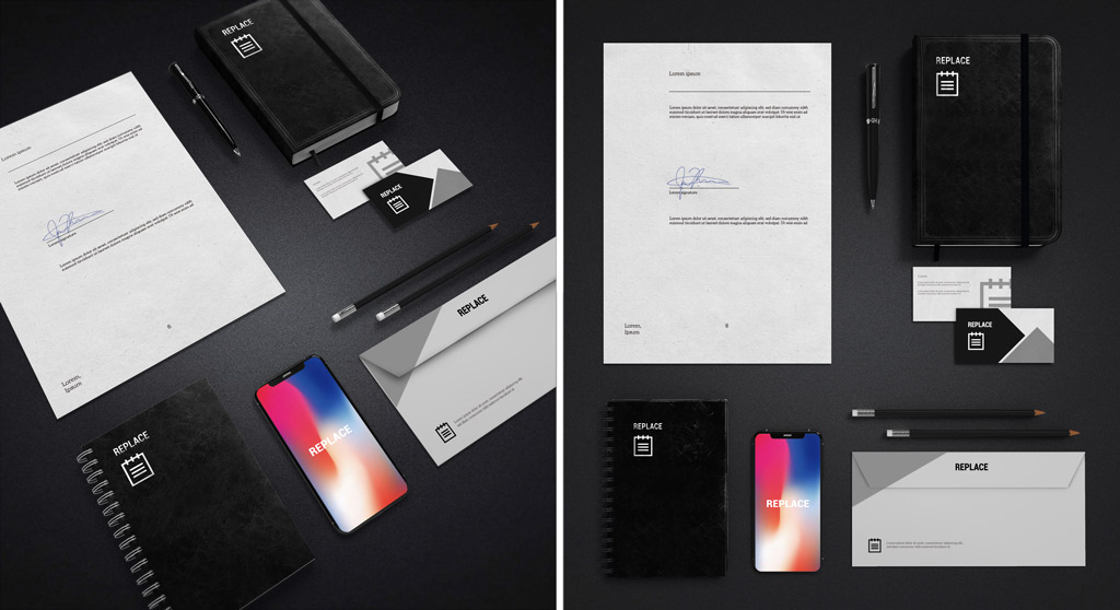 Download Dark Perspective and Top-View Stationary Mockups | Mockup ...