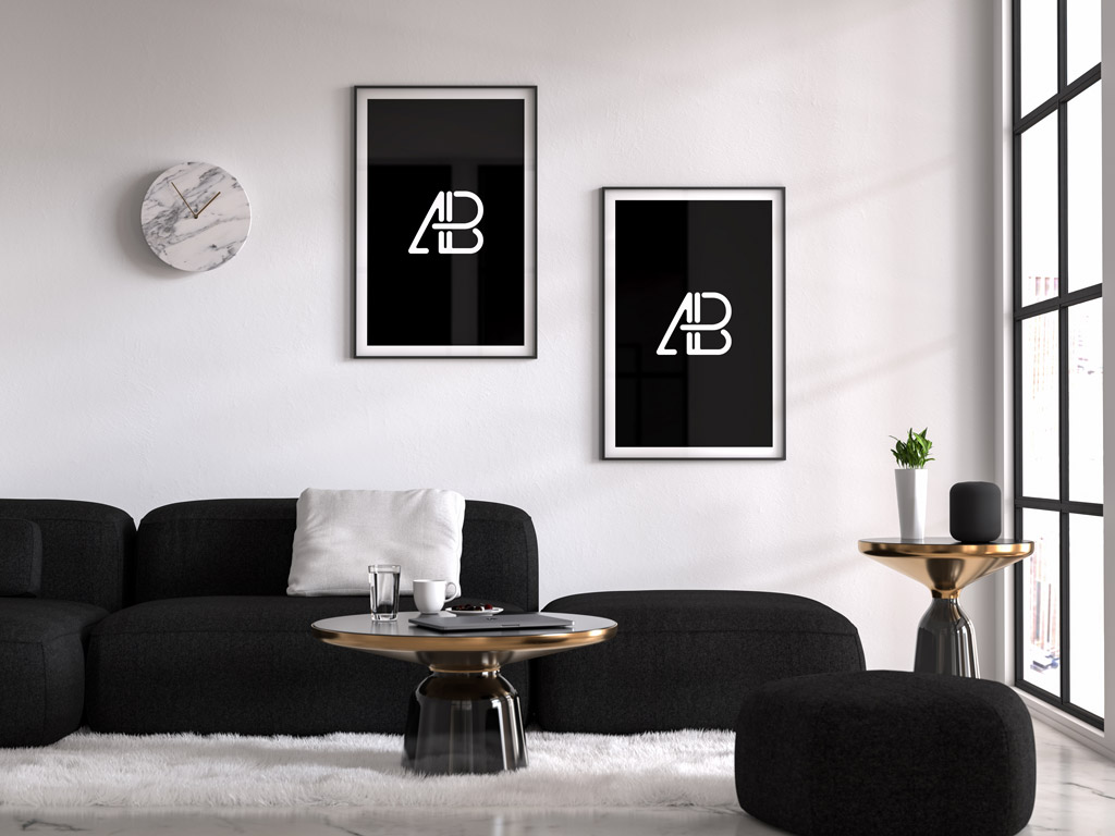 Download Living Room With Poster Frames Mockup Mockup World