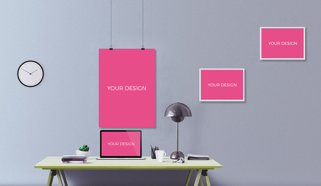 Download Office Wall With Photo Frames Mockup Mockup World