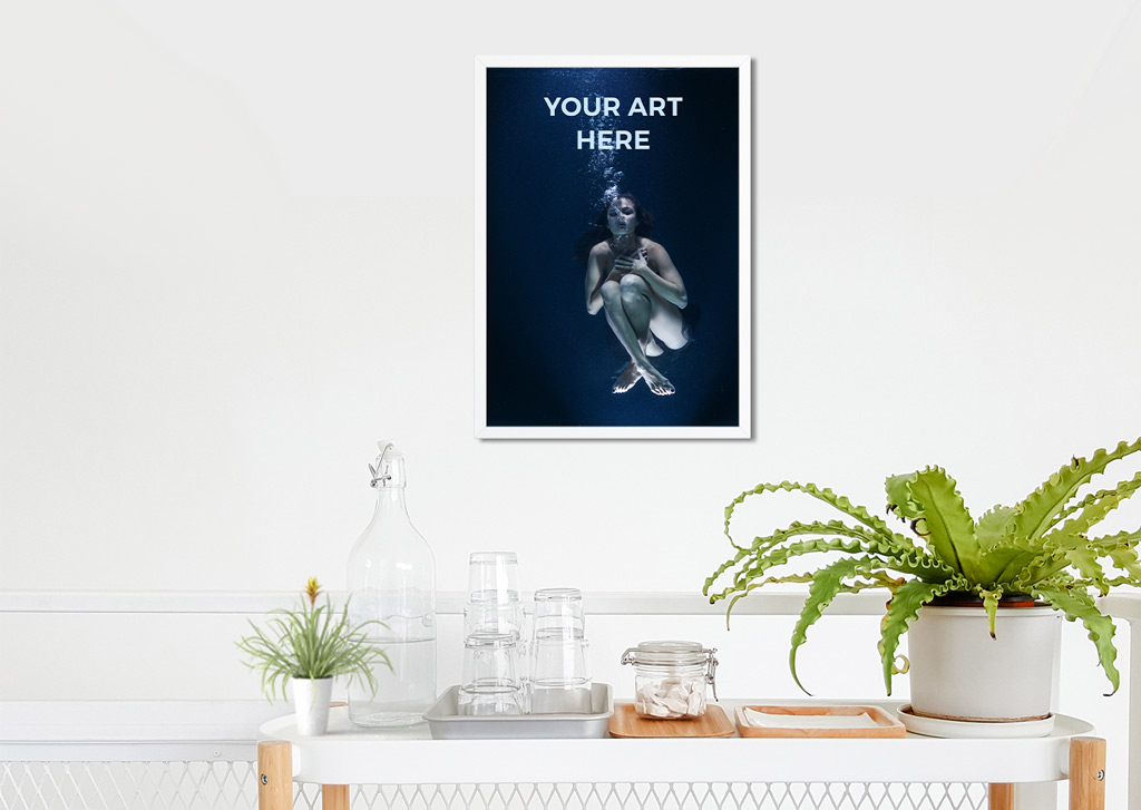 Download Framed Poster On White Wall Mockup Mockup World