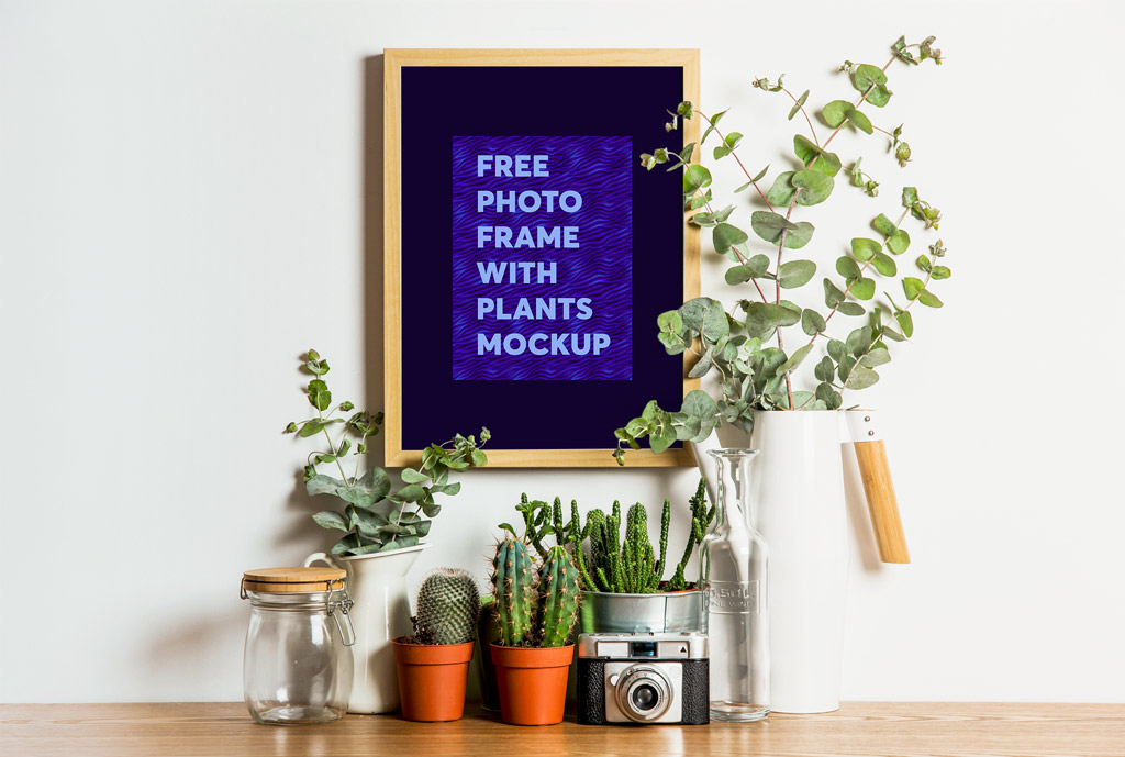 Photo Frame with Plants Mockup | Mockup World