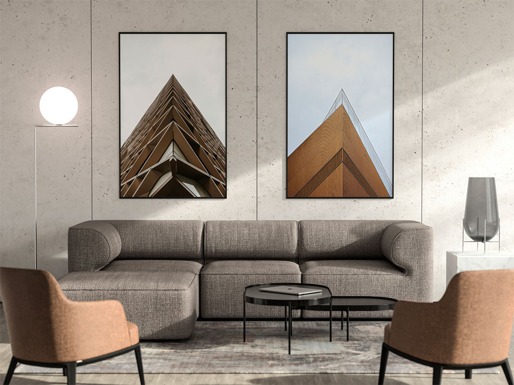 living room with frames