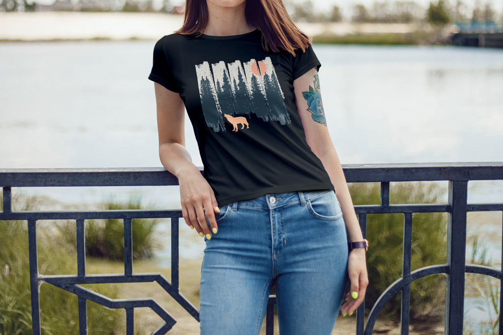 Download Brunette Girl wearing T-Shirt Mockup | Mockup World