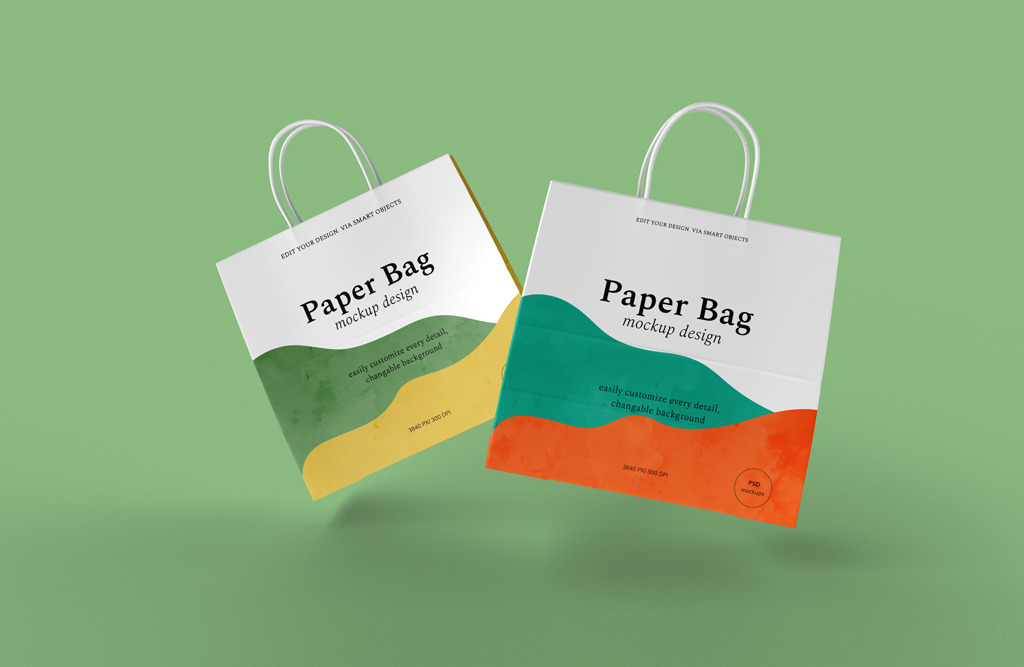 Thin Paper Shopping Bags PSD Mockup, Floating – Original Mockups