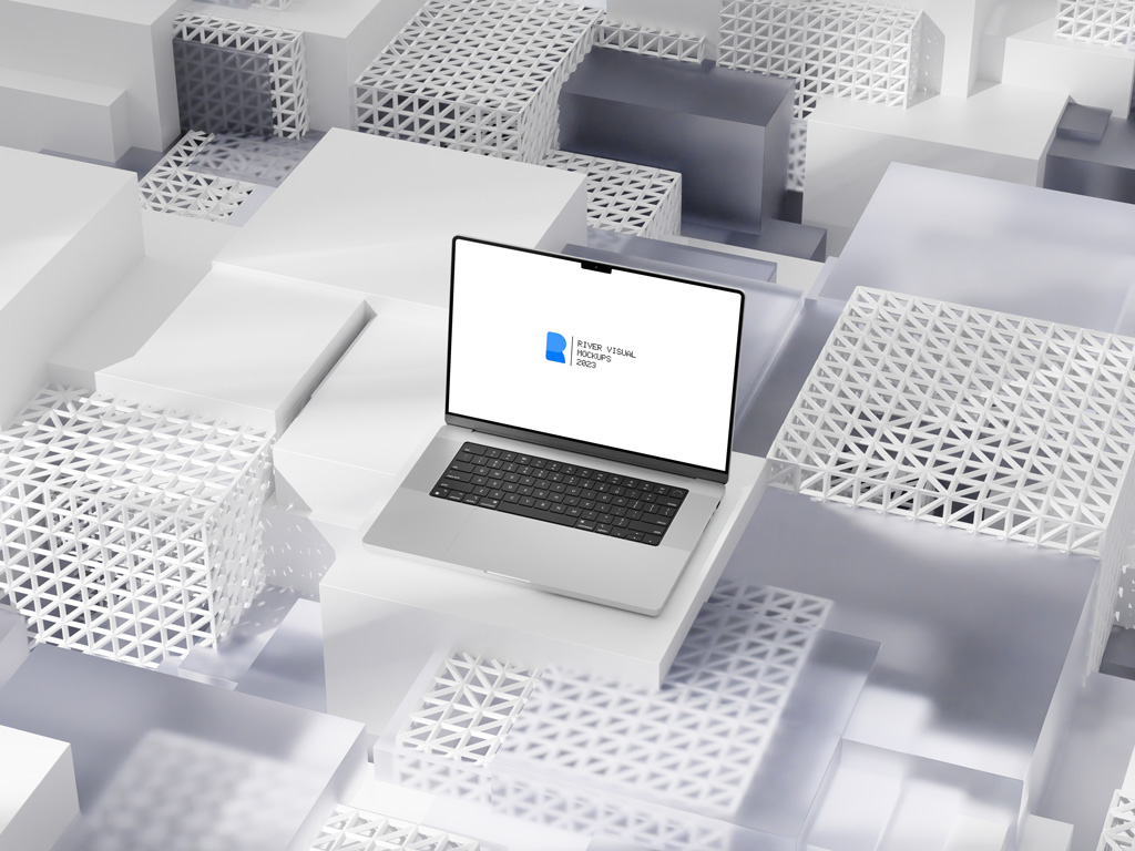 MacBook in futuristic Setting Mockup - Mockup World