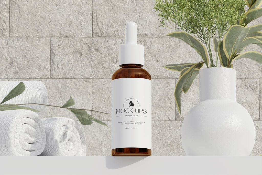 Dropper Bottle in a Spa Mockup - Mockup World