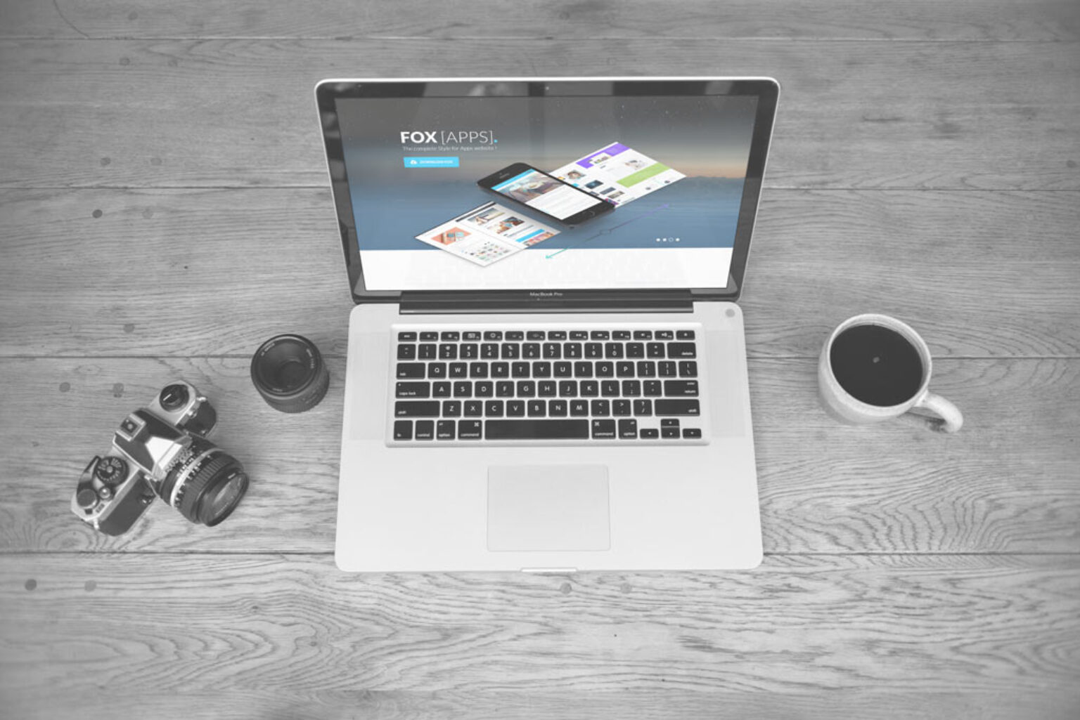 Download Black and White MacBook Scene Mockup | Mockup World