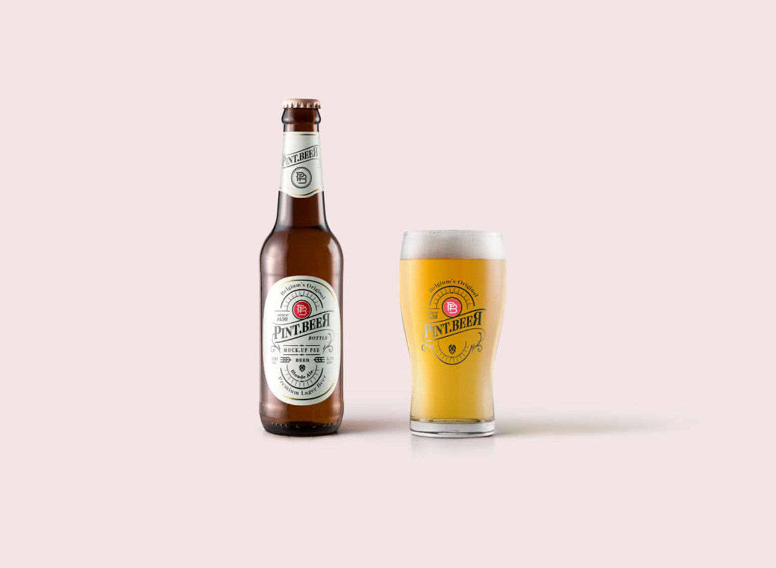 Beer Bottle and Glass Mockup - Mockup World