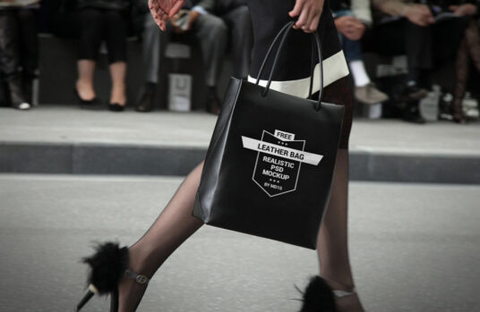 Woman with black Shopping Bag Mockup - Mockup World
