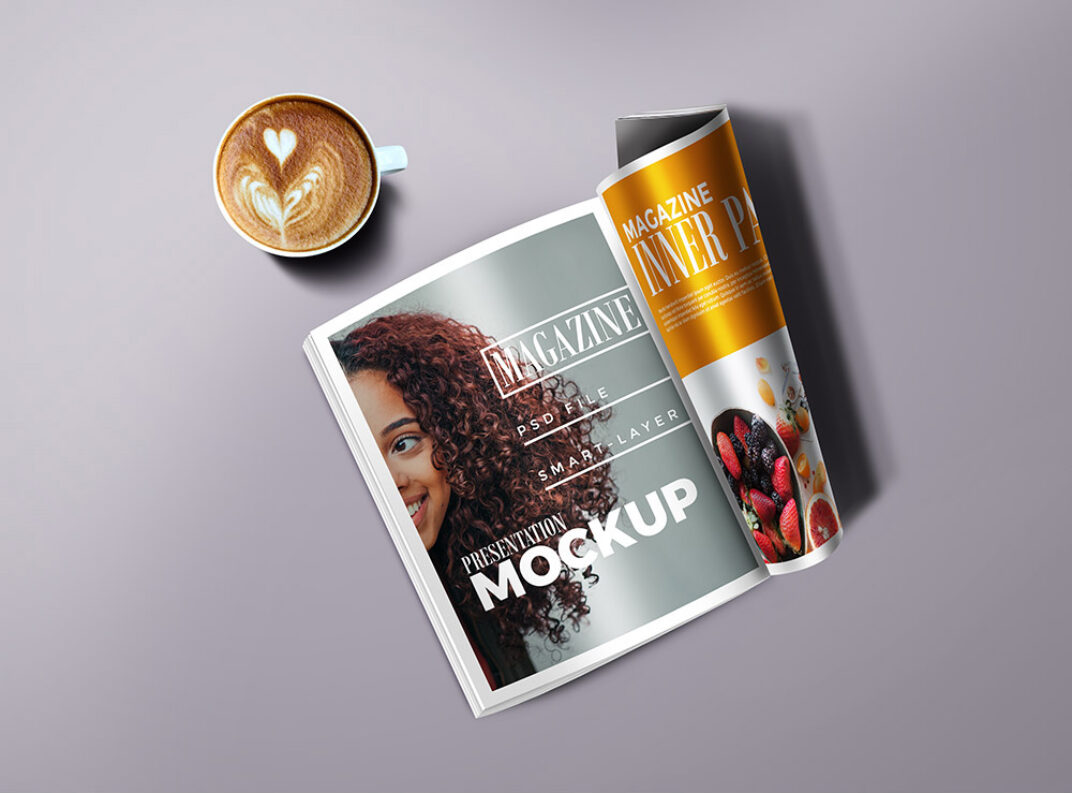 Magazine with Cup Mockup | Mockup World