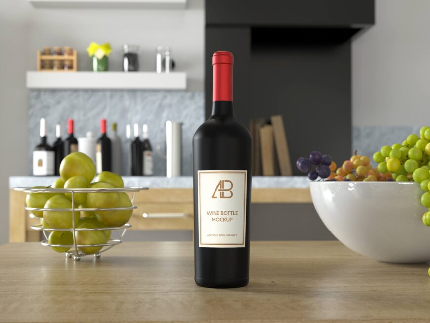 Download Red / White Wine Bottle on Kitchen Table Mockup | Mockup World