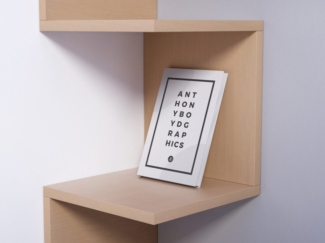 Download Book on modern Shelf Mockup | Mockup World