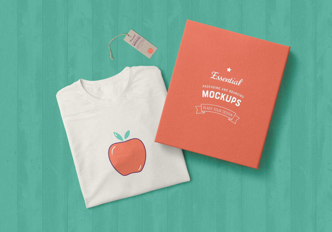 Download T-Shirt, Tag and Box Mockup | Mockup World