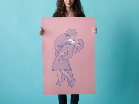 Download Woman holding big Poster Mockup Generator | Mockup World