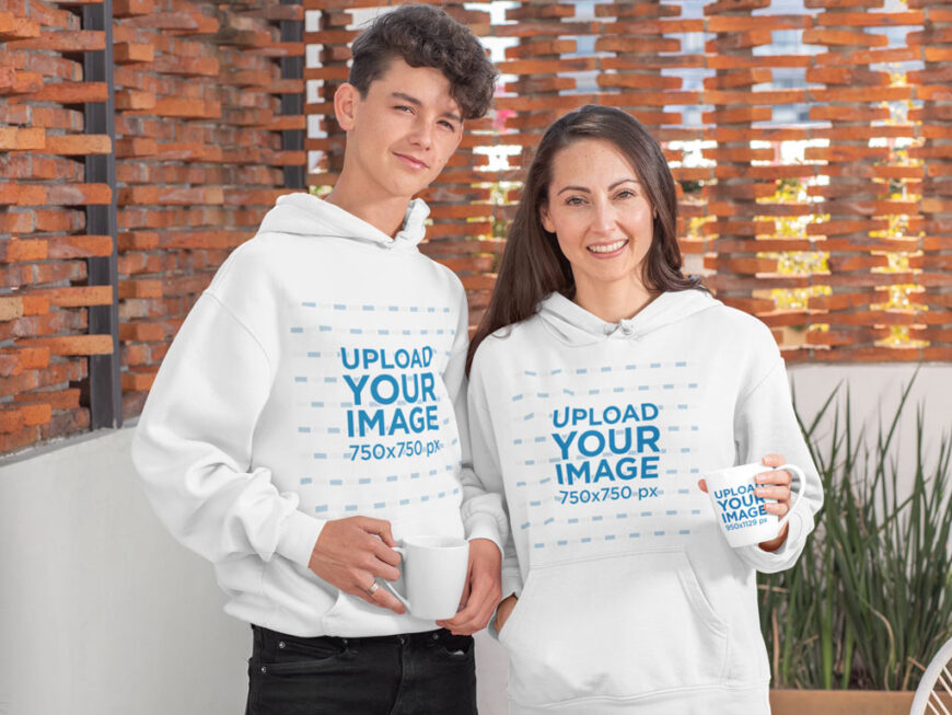 Download Mom and Son wearing Hoodies Mockup Generator | Mockup World