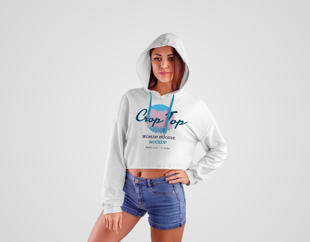 Girl wearing Crop-Top Hoodie Mockup - Mockup World