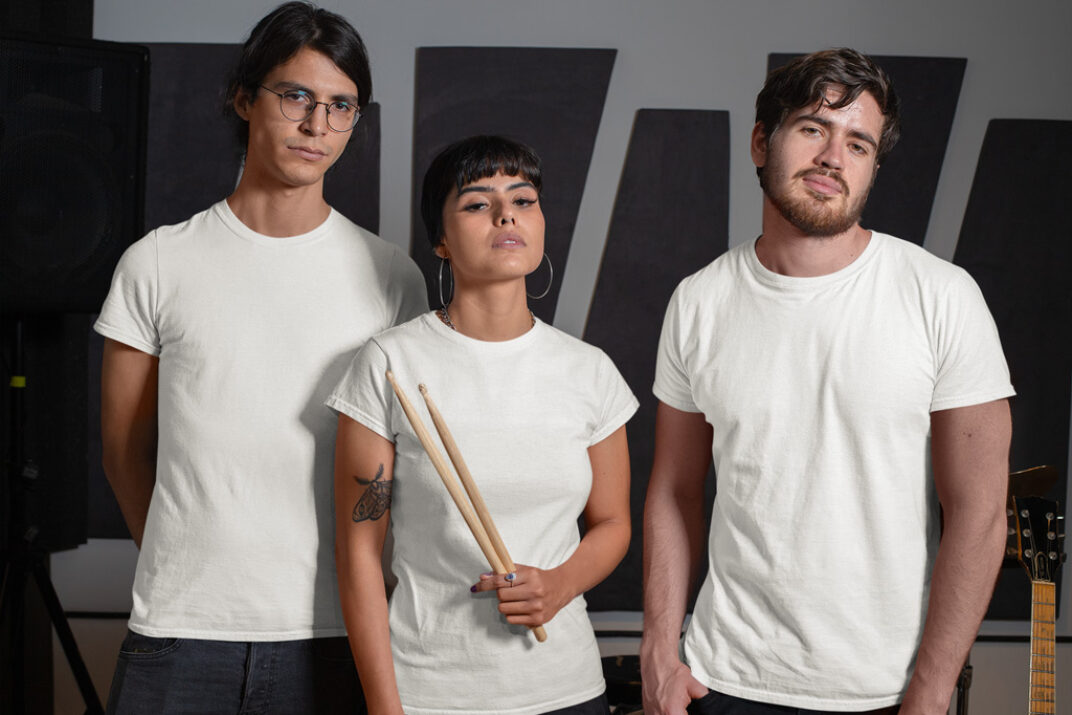 Download Three Musicians wearing T-Shirts Mockup Generator | Mockup ...