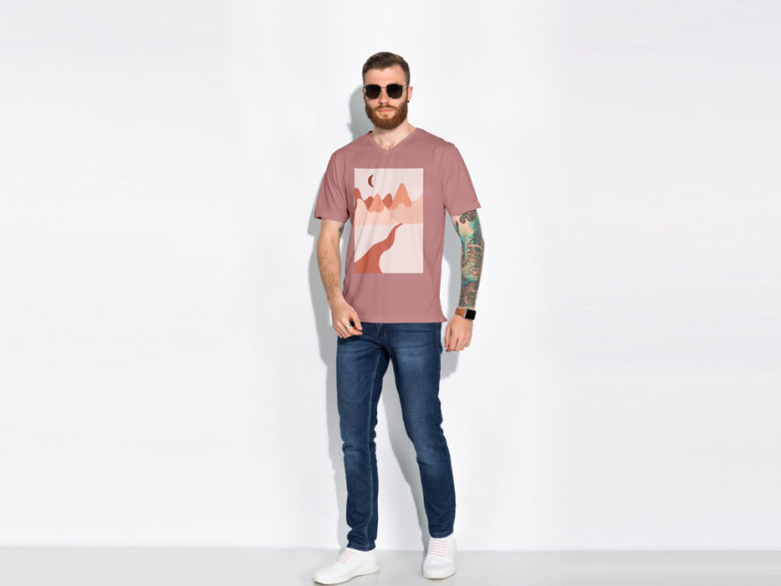 Download Bearded Man's V-Neck T-Shirt Mockup | Mockup World