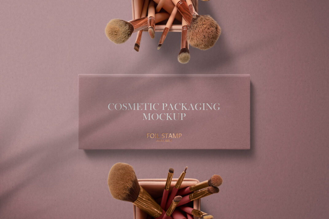 Download Cosmetic Box with Brushes Mockup | Mockup World