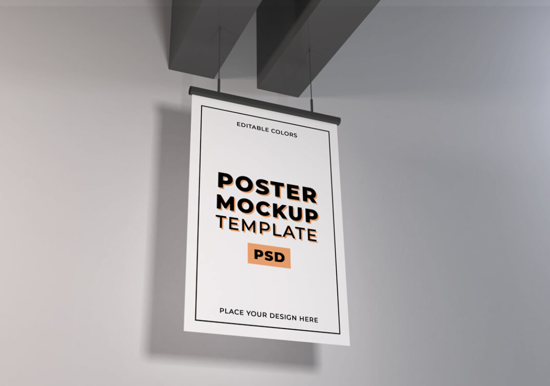 Poster hanging from Ceiling Mockup - Mockup World