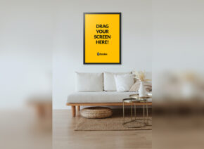 Vertical Poster in Living Room Mockup - Mockup World