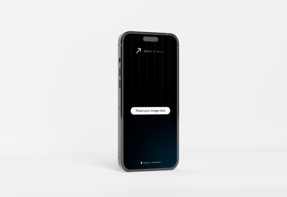 Standing black iPhone 14 Pro Mockup - Mockup World